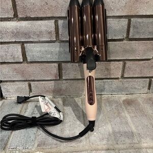 L’ange Le Trident Waver Crimper Beach Waves Titanium Triple Barrel Wave Iron